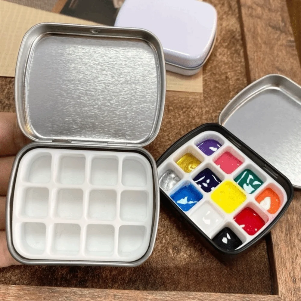 Durable Portable Empty Watercolor Tin Box Mini 12/24 Grids Watercolor Paint Palette Painting Paint Tray Art Supplies