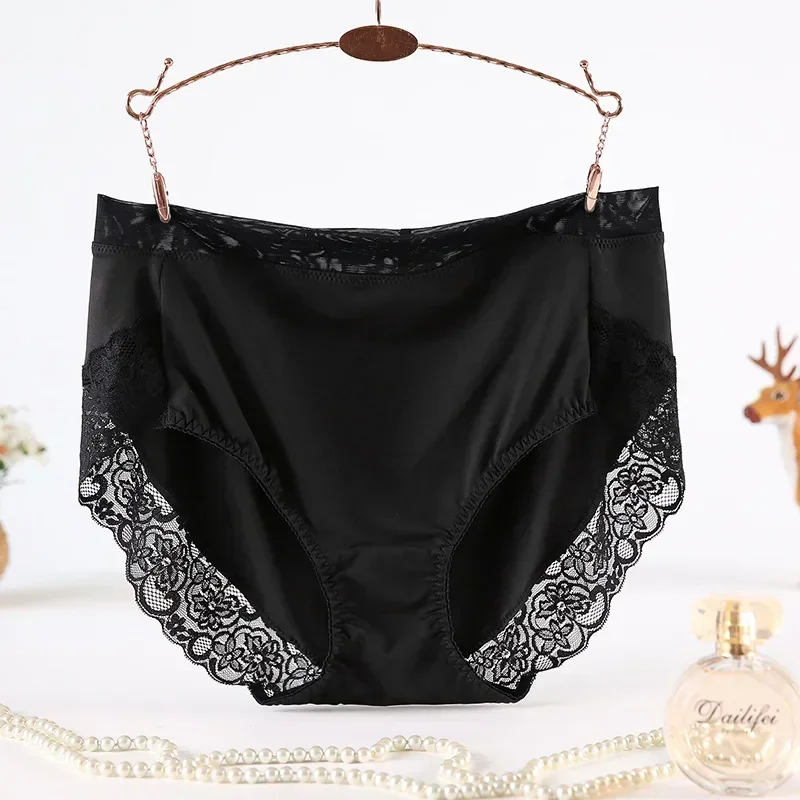 2023 Newest High Waist Lace Plus Size Panties Women Milk Silk Big Size Briefs Intimates Female Underwear Black Pink