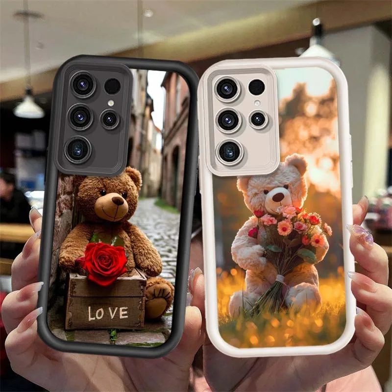 Fashion Creative Romantic Teddy Bear Cover For Samsung Galaxy S25 S24 S23 S22 S21 Ultra Lite Plus FE Eye Ladder Phone Case