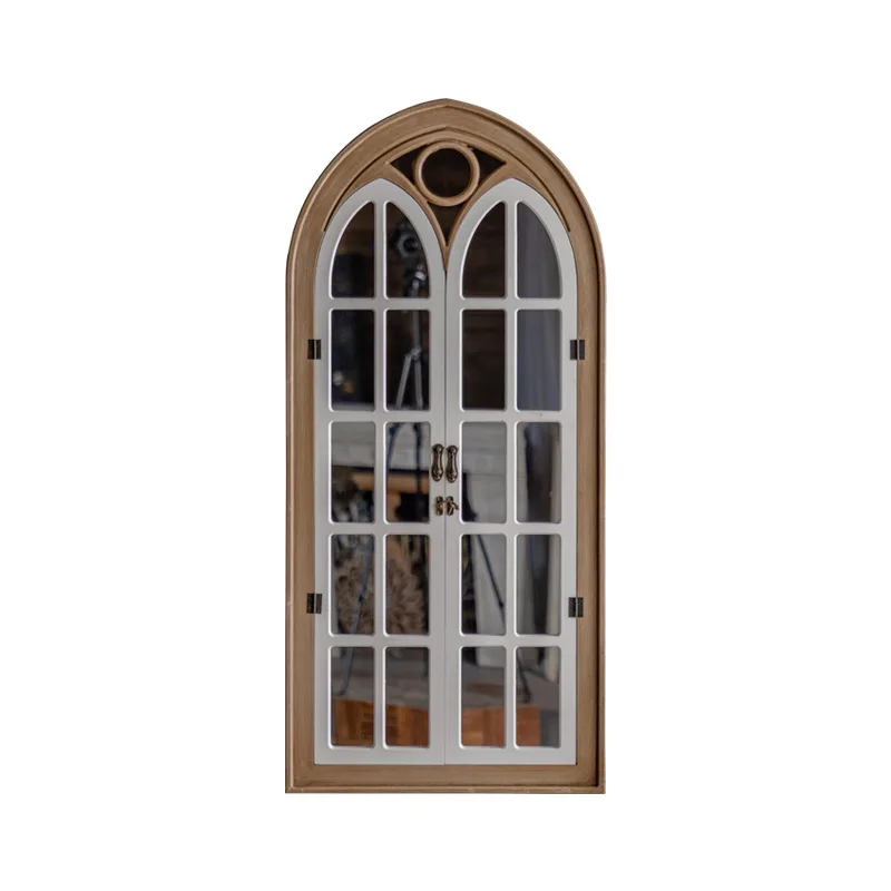 Creative restaurant wall decoration mirror can be opened false window retro background wall simulation arc mirror