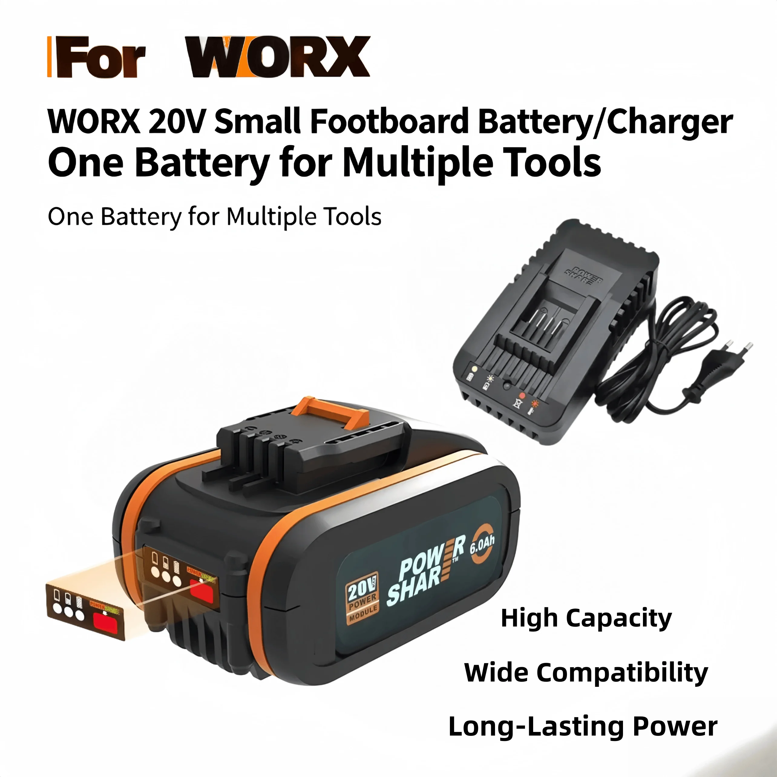 Low Self Discharge 20V Lithium Battery For WORX 4.0Ah 6.0Ah 8.0Ah Compatible WA3551 WA3553 WA3570 DIY Cordless Tool With Charger