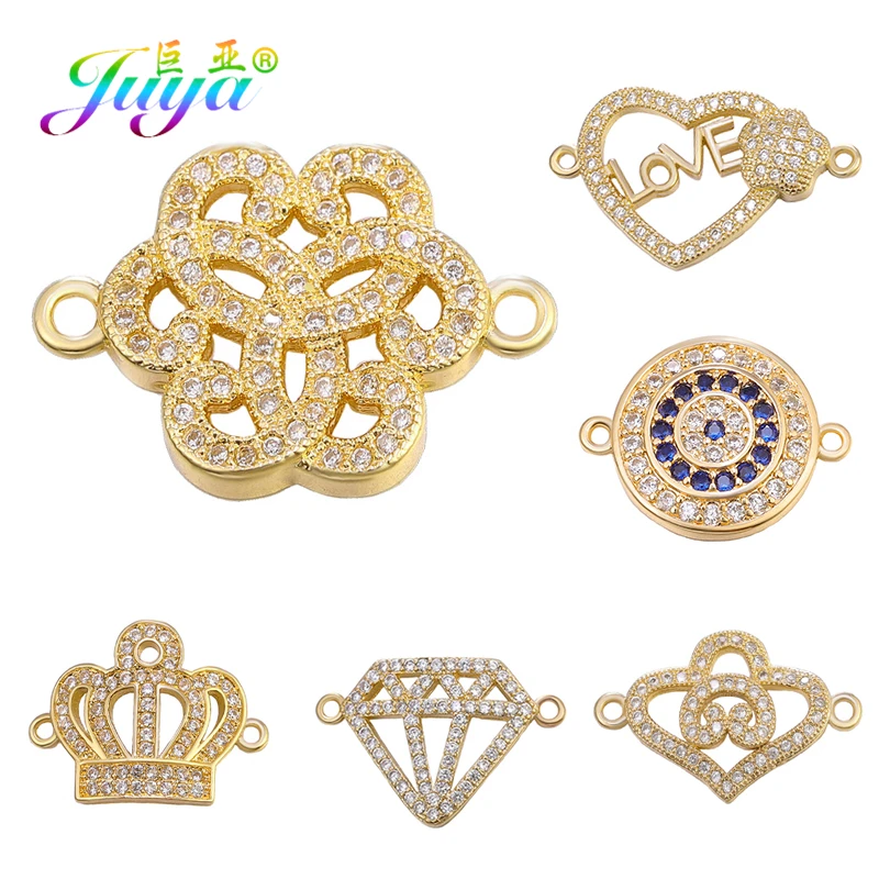 

Juya Handmade 18K Gold Plated Creative Crown Love Flower Dancer Charms Connectors For DIY Women Fashion Pendant Jewerly Making