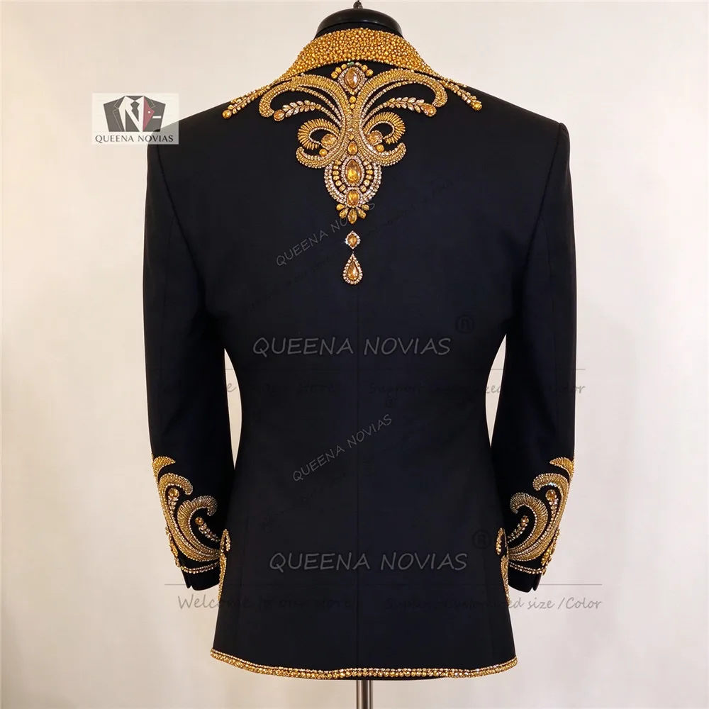 Hand Work Suits Men For Wedding 3 Piece Sets Sparkly Sequin Lapel Crystals Beaded Groom Prom Blazer Customized Man Party Outfit