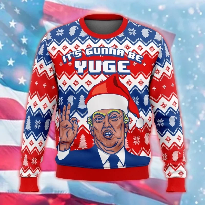 

All Over Print Donald Trump Christmas Sweatshirt Clothes for Men Casual Long Sleeve Funny Trump Hoodies New in Mens Tracksuit