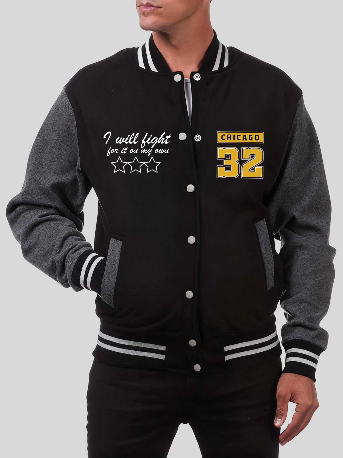 

I Will Be Right Chicago 32 Printed Men Jacket Fleece All-Match Streetwear Autumn Casual Baseball Uniform American Clothing
