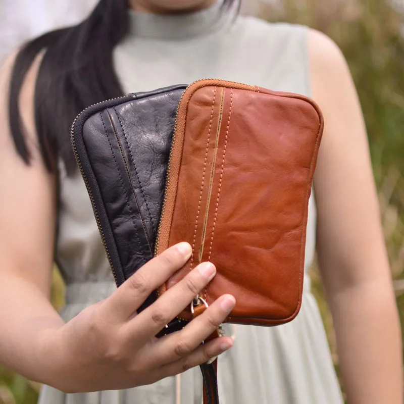 محفظة من الجلد المصنوع يدويًا من AETOO ، حقيبة يد من جلد البقر ، نبات ، جلد مدبوغ ، حقيبة هاتف محمول ، حقيبة مفاتيح سيارة صغيرة #4
