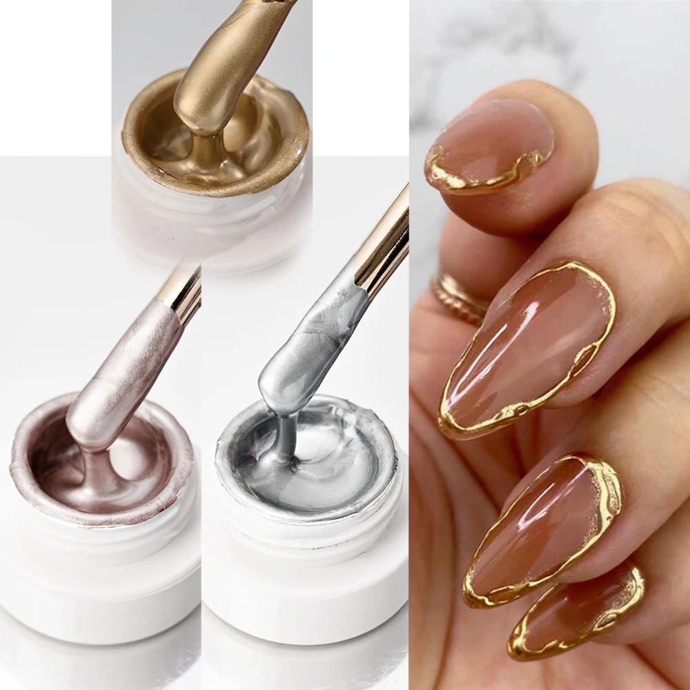 1Jar 5ml Metallic Painting Nail Gel Polish Gold Silver Creative Elastic Nail Gel for PaintingDrawing Magic Mirror Gel Varnish