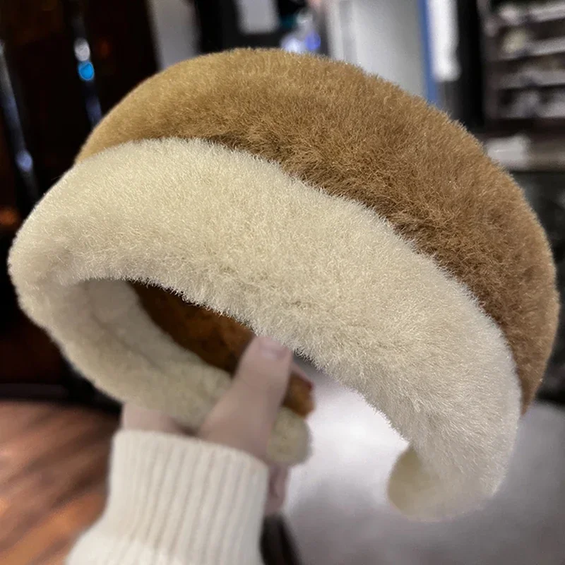 Women Girls Plush Widen Thicken Plush Sponge Hair Bands Faux Fur Padded Headbands Soft Fluffy Furry Hair Hoops Winter Headdress