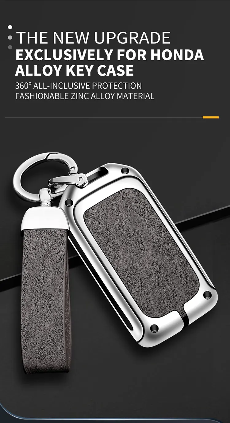 Zinklegierung Leder Autoschlüssel Fall Abdeckung Shell Fob Halter für Honda Civic 10th City Accord 9th CRV Odyssey Vezel Auto Zubehör – Detail 2