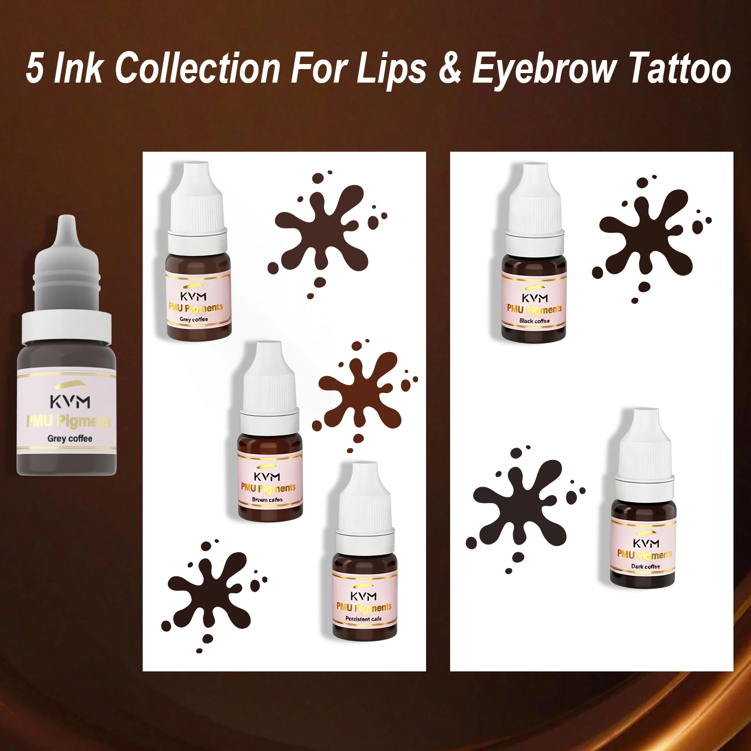 5 Colors 5ML Tattoo Liquid Pigment Semi Permanent Makeup Black Brown Eyebrow Tattoo Ink for Natural Brows & European Skin Tones