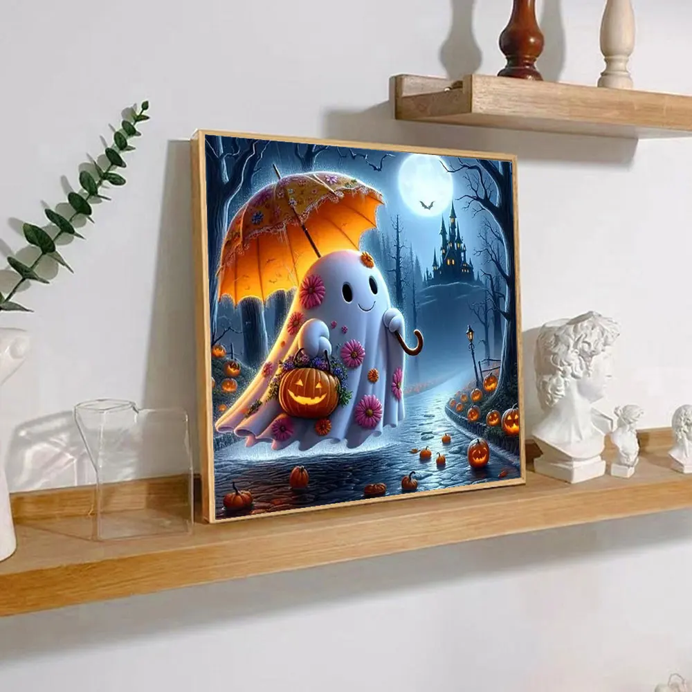 Night Ghost Diamond Painting Full Square Round Mosaic Cartoon Halloween Children's Room Decoration view 3