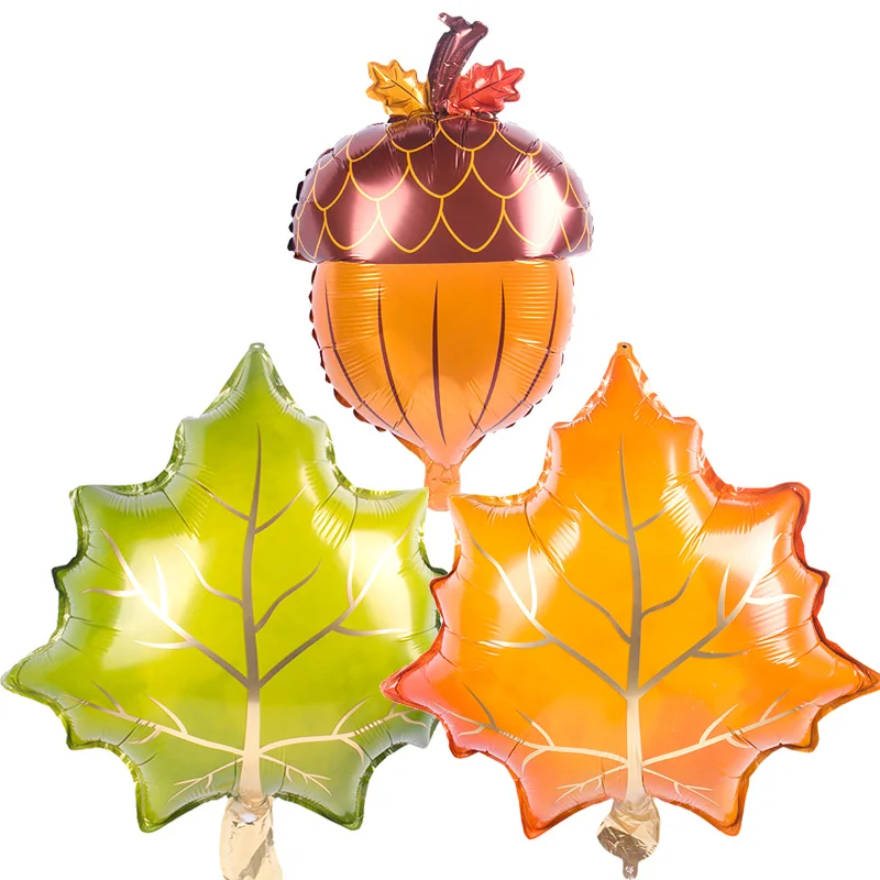 3pcs Fall Balloons Thanksgiving Decoration Orange Pumpkin Maple Leaf Pine Cones Foil Balloon Autumn Harvest Birthday Party Decor