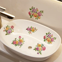 1PC multi-color rosebud pattern waterproof non-slip self-adhesive bathroom decorative stickers wash basin stickers
