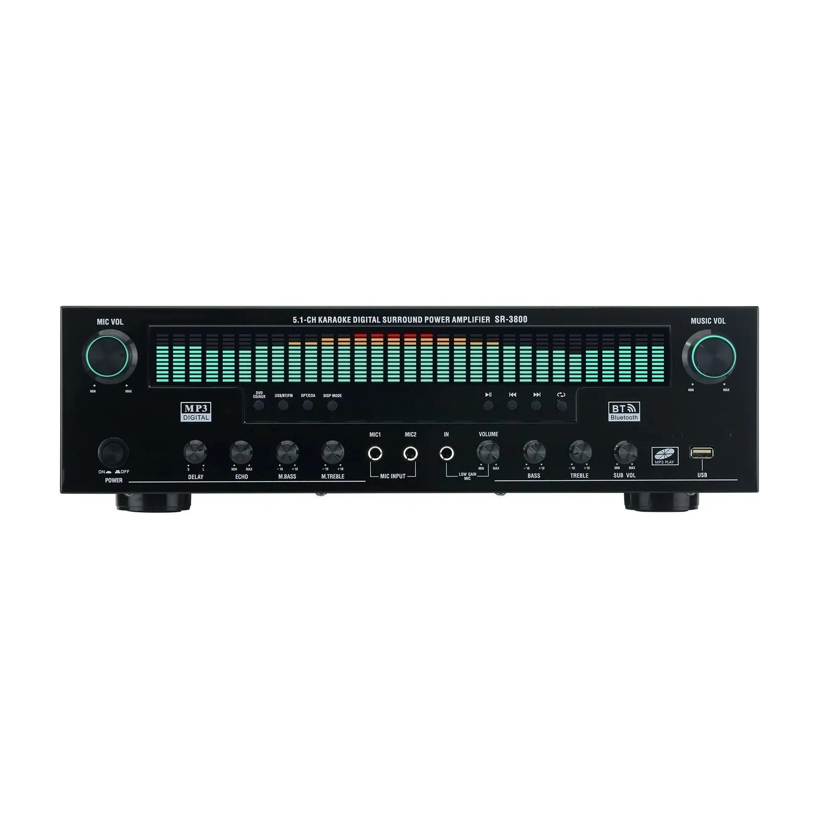 SR-3800 1000W 220V Bluetooth Amplifier 5.1CH Karaoke Digital Surround Power Amplifier