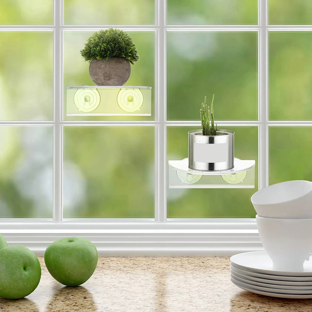 

2Pcs WallMounted FlowerPot Stand Acrylic Small Suction Shelf Clear Bonsai Racks Transparent PlantHolders Practical PottingRacks