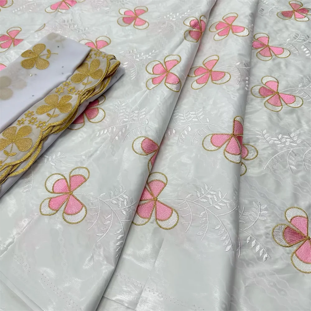 

White 1.6M Wide Fragrance Bazin Riche Tissues African DIY Fabric High Quality Embroidery African Brocade Nigerian 5+2 Yards/Lot