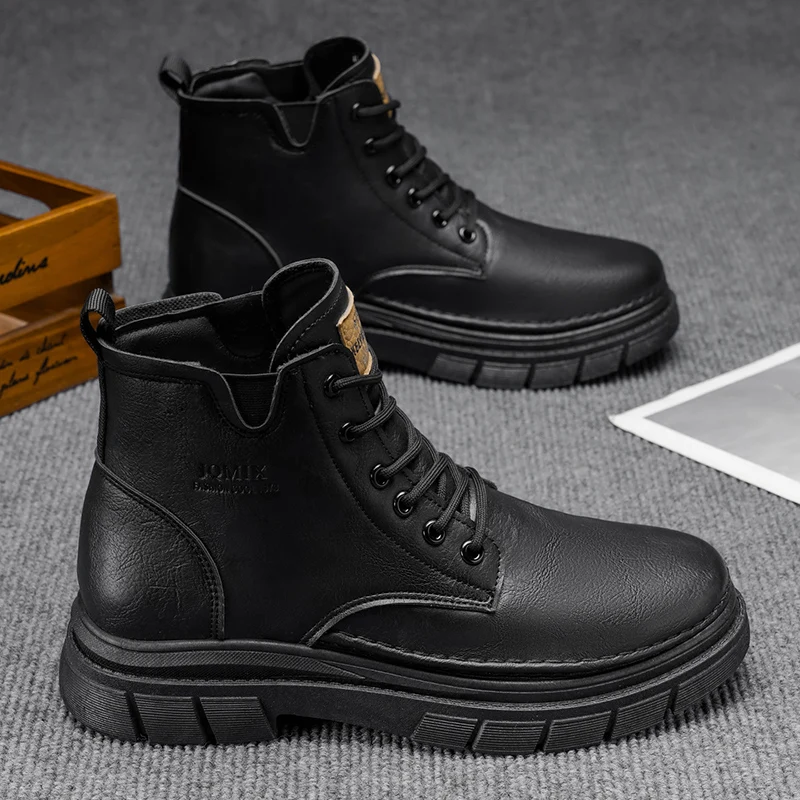 

2025 New Men's Big Yellow Boots Durable Anti - Skid Sole High - Top Chunky Sole Winter Fleece Lined British Work Boots Motorcycl
