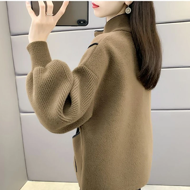 Women's Noble Woolen Short Jacket Outwear Loose Warm Casual Double-Sided Cardigan Spring Autumn Winter Top