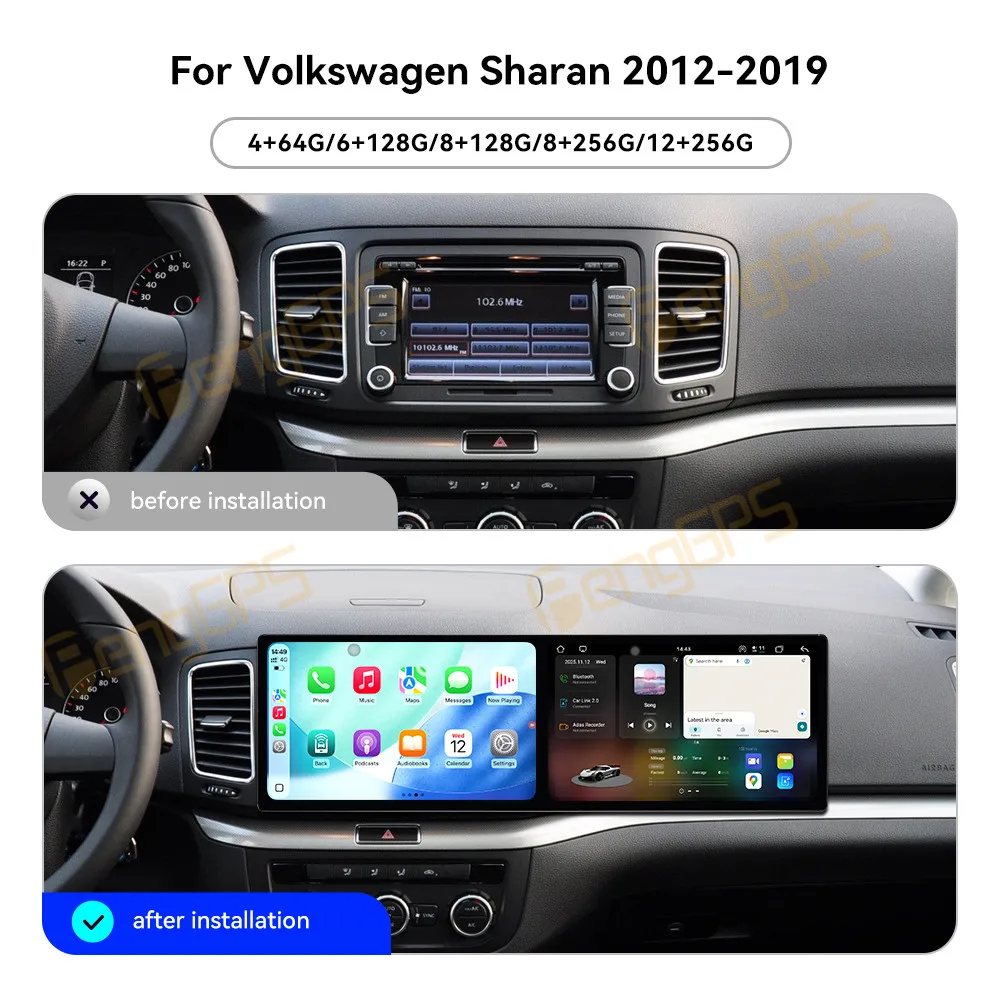 

Автомобильный радиоприемник CarPlay с двойным экраном 10,1 дюйма для Volkswagen Touran L 2016-2022, мультимедийный плеер с сенсорным экраном, навигация