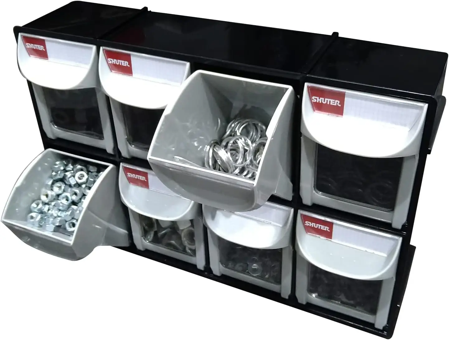 

Stackable Storage Drawers with 8 Compartments, Tilt-Out Small Parts Organizer for Garage or Craft Room, Black