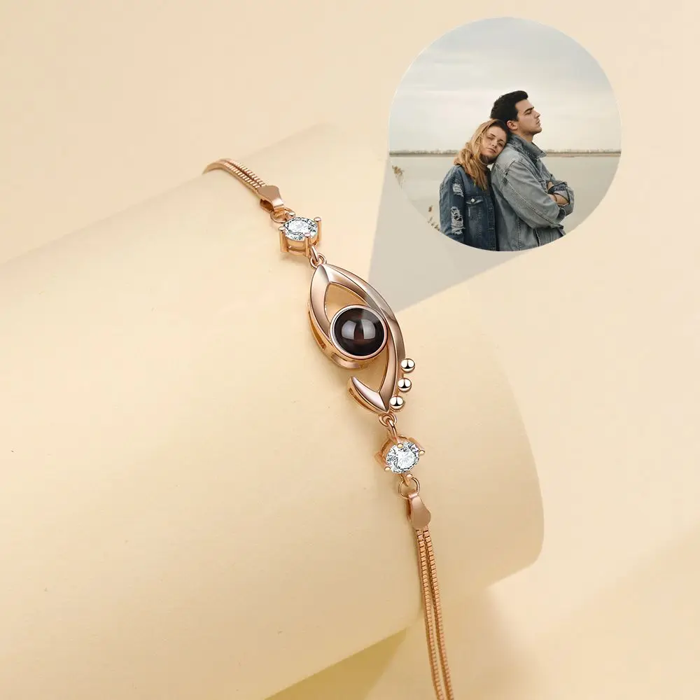 925 Sterling Silver Custom Projection Photo Bracelets Personalized Photo Bracelet for Women Mom Jewelry Valentine's Day Gift