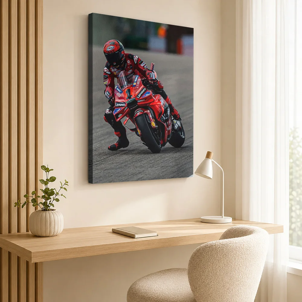 MotoGP Rider Leaning Into Turn Canvas Painting Poster Bold Style Wall Decor With Customized Photo For Garage Ideal Birthday Gift