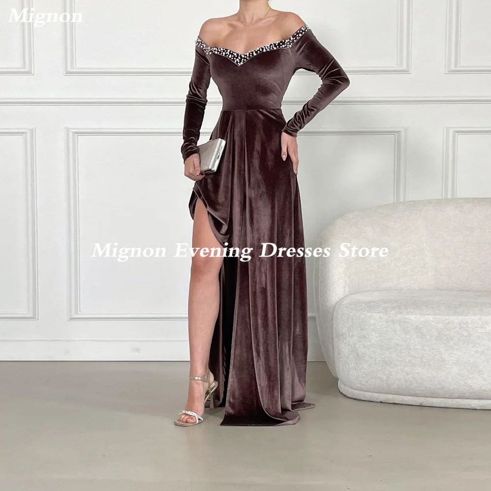 

Mignon Velour A-line Off-the-shoulder Formal Prom Gown Floor Length luxury Evening Formal Elegant Party Dress for Women 2023