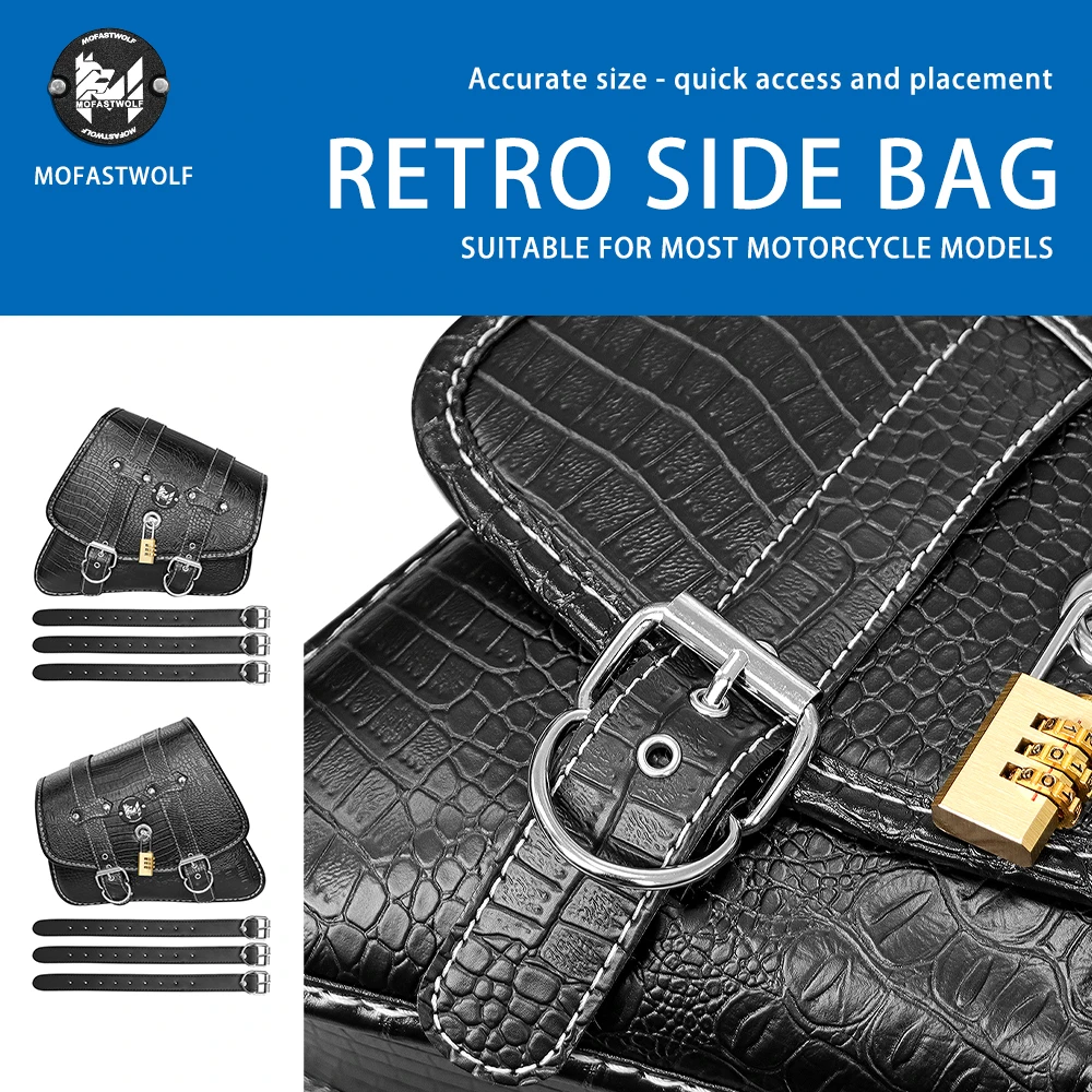 Motorcycle universal black crocodile pattern PU leather saddle bag side bag luggage compartment