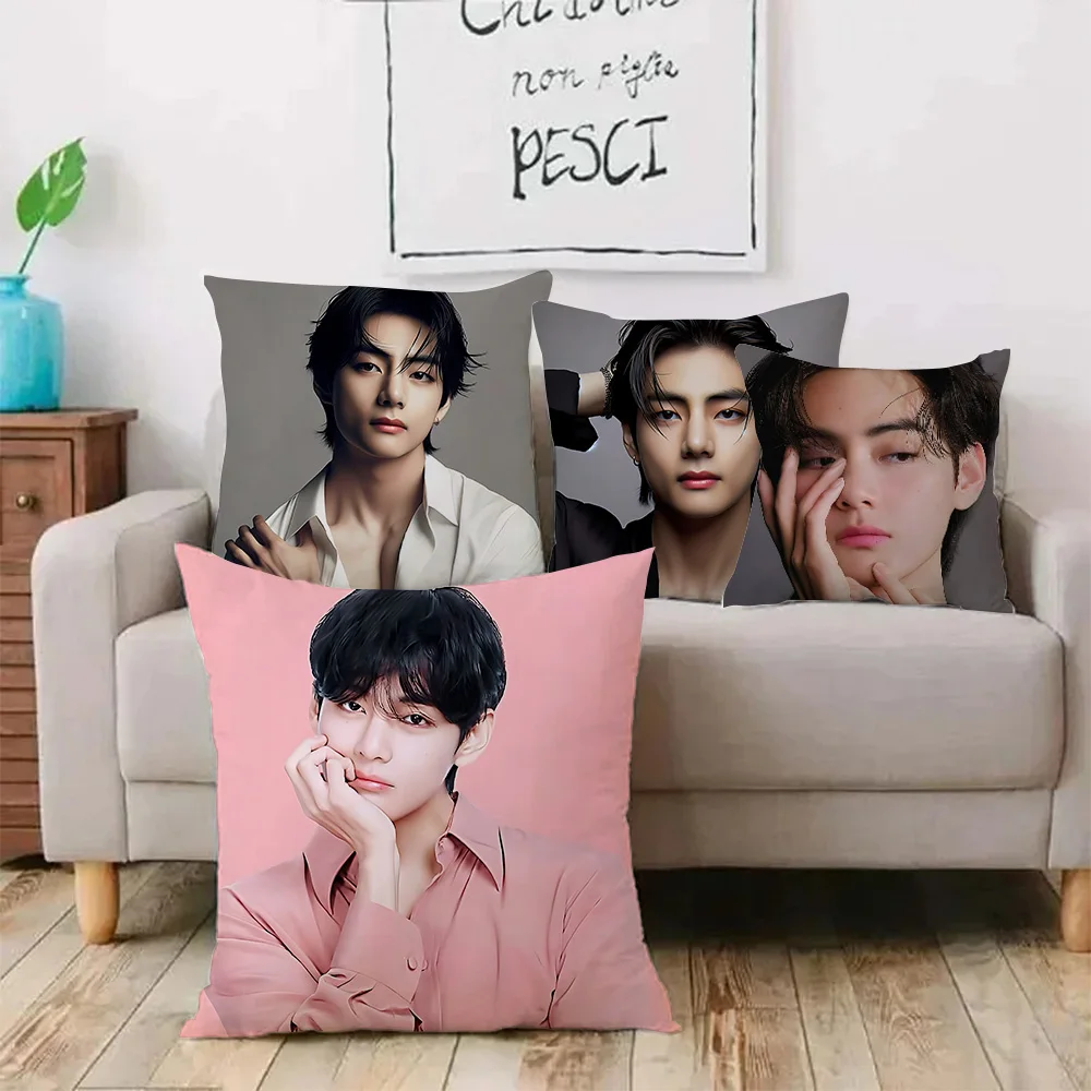 Pillow Covers Cartoon NEW HOT star Kim TaehyungS Sofa Decorative Home Double-sided Printing Short Plush Cute Cushion Cover