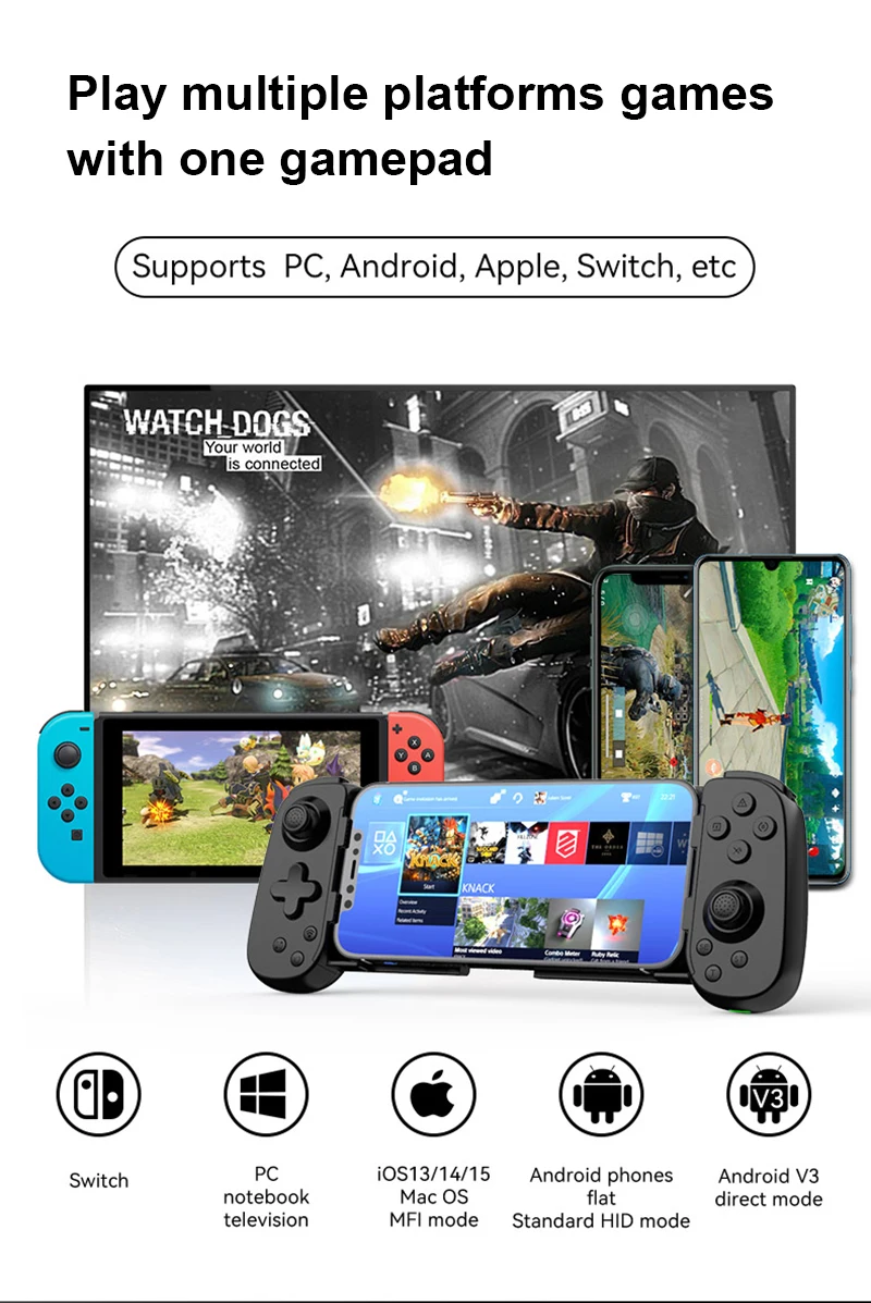 Bluetooth-compatible Wireless Stretching Gamepad For Switch Console Controller PC Android IOS Device Six-axis Joystick Gamepads