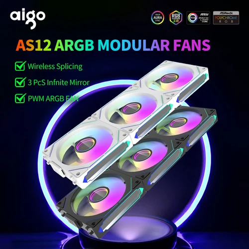 Aigo AS12 120MM Ventilador Argb Pc Case Ventiladores empalme inalámbrico Cpu Enfriador de agua Gabinete Gamer Kit de refrigeración Ventiladores Rgb Ventilador