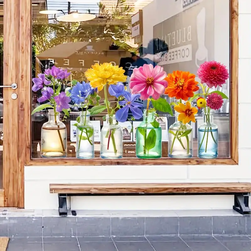 Removable Wildflower Static Window Decals Colorful No Glue Residue Waterproof for Bedroom Living Room Home Window Decor