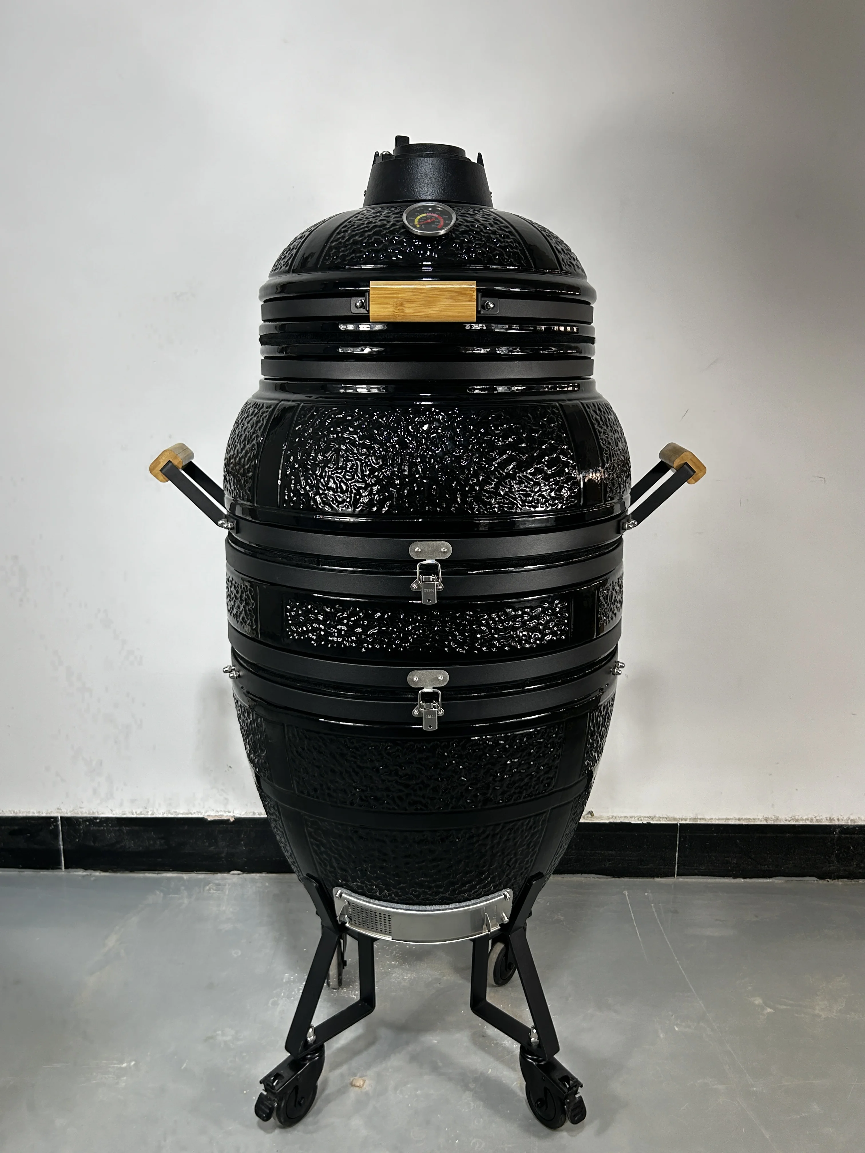 KIMSTONE 21 Inch Hinged Ceramic Tandoori BBQ Grill Heavy Outdoor Smoker with Hanging Rack