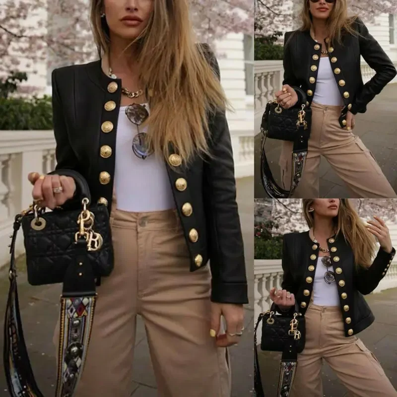 Women Buttons Blazers Long Sleeve Biker Casual Short Coat Top Ladies Autumn Winter Streetwear Fashion Female Outwear New