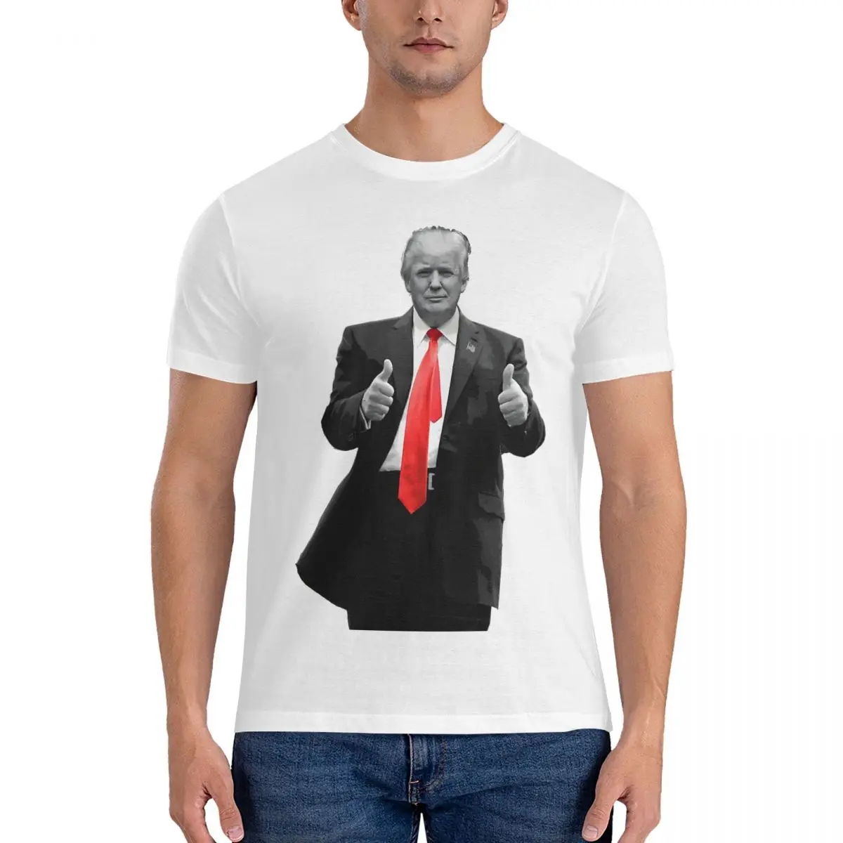 For President 2024 Thumbs Up Men T Shirt Donald Trump Novelty Tee Shirt Short Sleeve Round Neck T-Shirt 100% Cotton