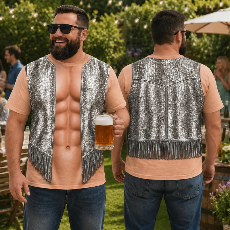 Funny 3D Fake Muscle Print Men T-Shirt Cosplay Consume Short Sleeve T Shirt Summer Beach Vacation Holiday Tee Shirt Gag Gifts
