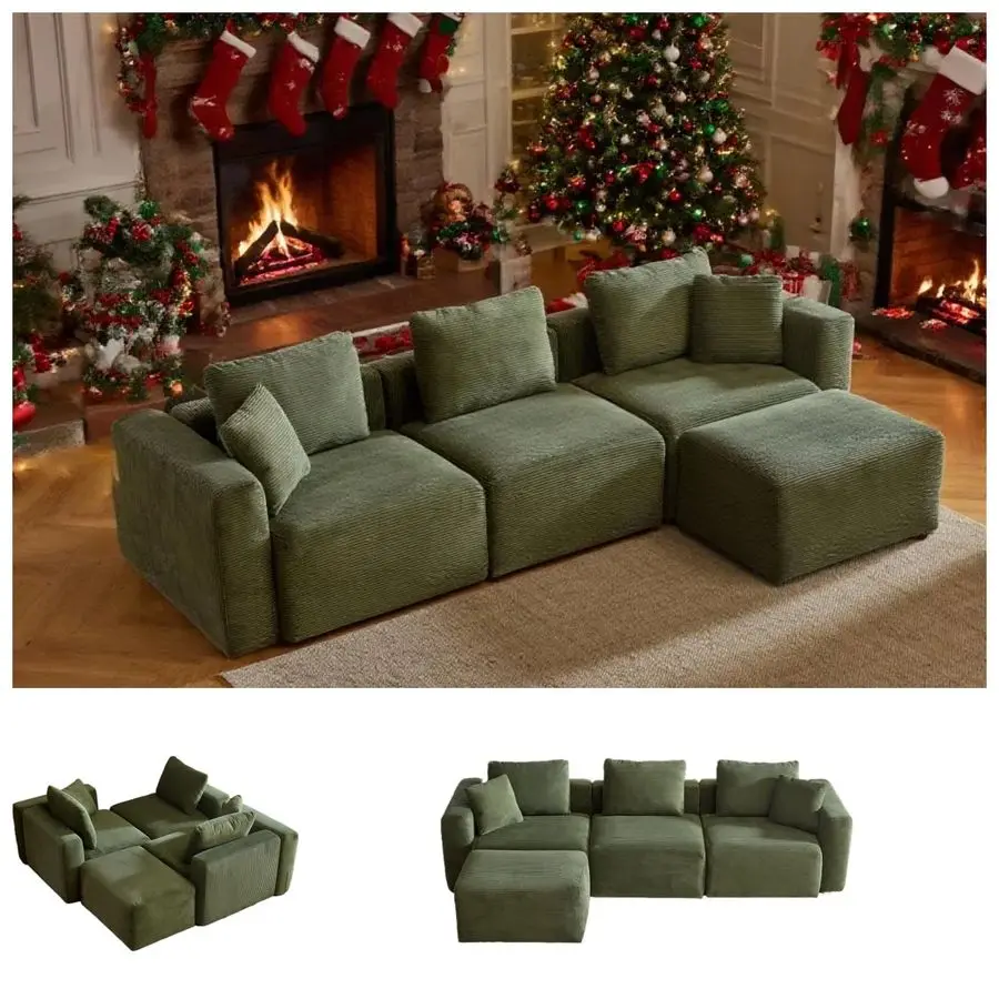 

112.2Convertible Corduroy Cloud Sectional Couches with Movable Ottoman, LShaped Boneless Sofa for Living Room with Deep Seat