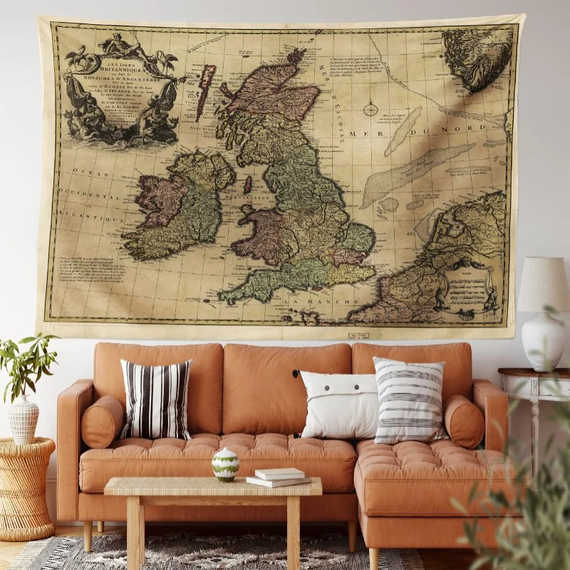 VIKAMA Vintage Nautical Compass World Map Tapestry Polyester Retro Print Wall Hanging for Aesthetic Home Room Decor