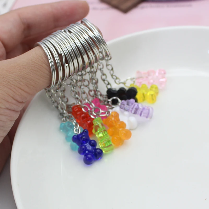 11 Candy Color Gummy Bear Keychain For Women Cute Resin Charms Keyring Fashion Jewelry Accessories Gift for Men Wholesale