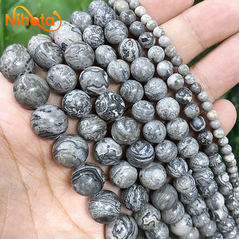 4/6/8/10/12MM Smooth Natural Map Jaspers Round Loose Beads For Jewelry Making DIY Bracelet Necklace Accessories 15