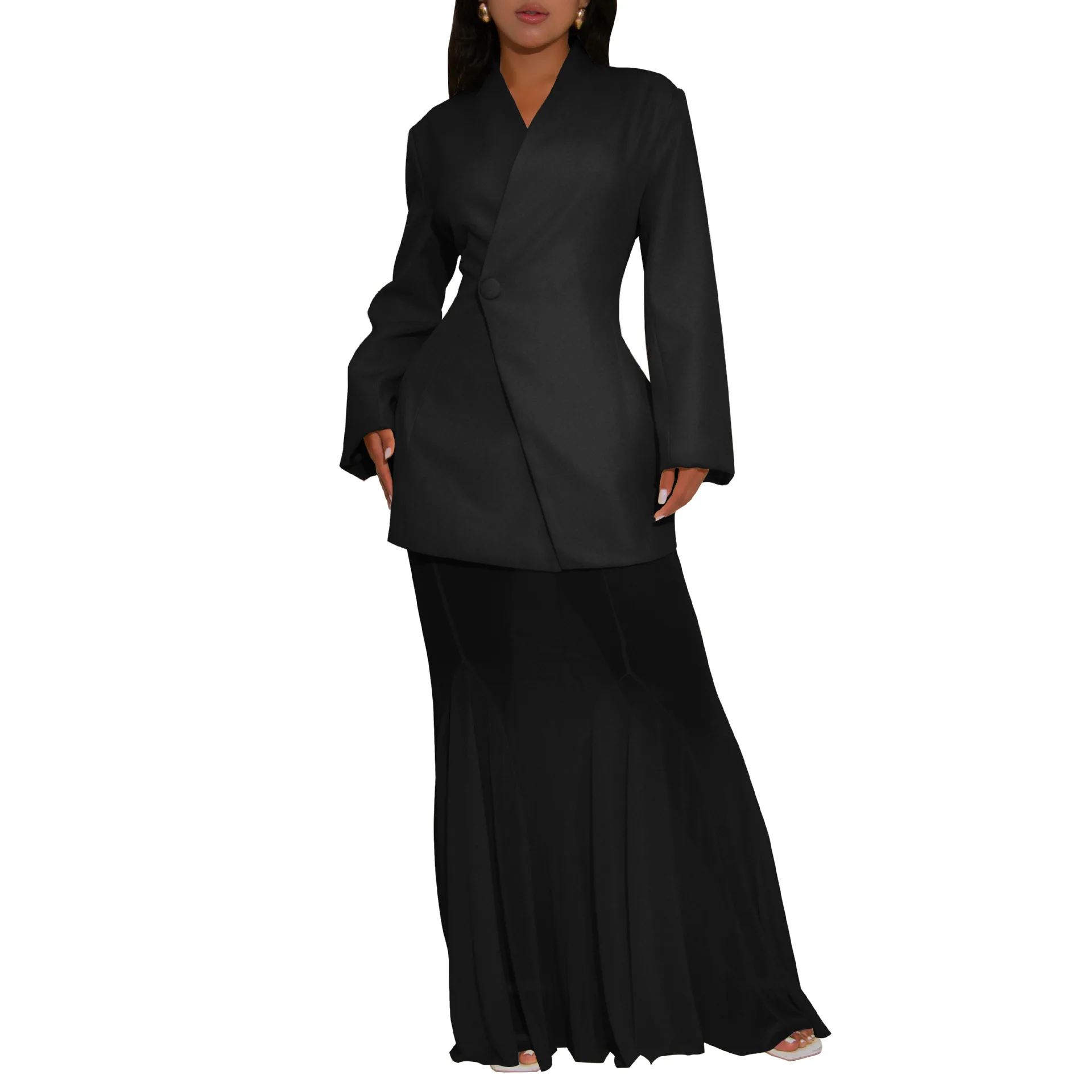 2026 primavera elegante feminino conjunto de duas peças mangas compridas terno casaco e saia de malha moda escritório senhora roupas de festa