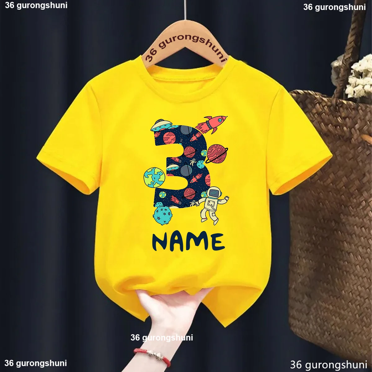 Personalized Birthday Kid Shirt Space Astronauts Number 1-9 Print T-shirt Boys Clothes Custom Name Child Shirt Kid Birthday Gift