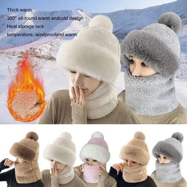 Winter Warm Hat Beanies Scarf Warm Breathable Rabbit Hair Blend Knitted Hat Scarf for Women Protection Caps Windproof Hats