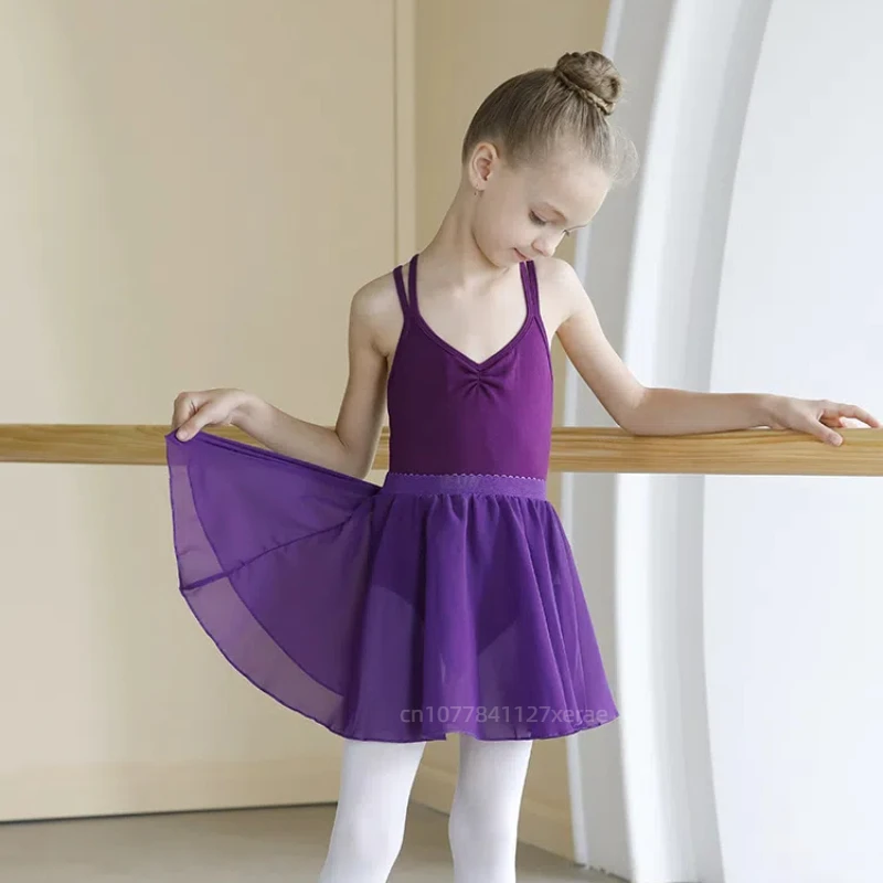 فستان رقص باليه للأطفال، فستان شيفون لممارسة الباليه للفتيات مع شريط مطاطي، فستان الأميرة نصف الجسم