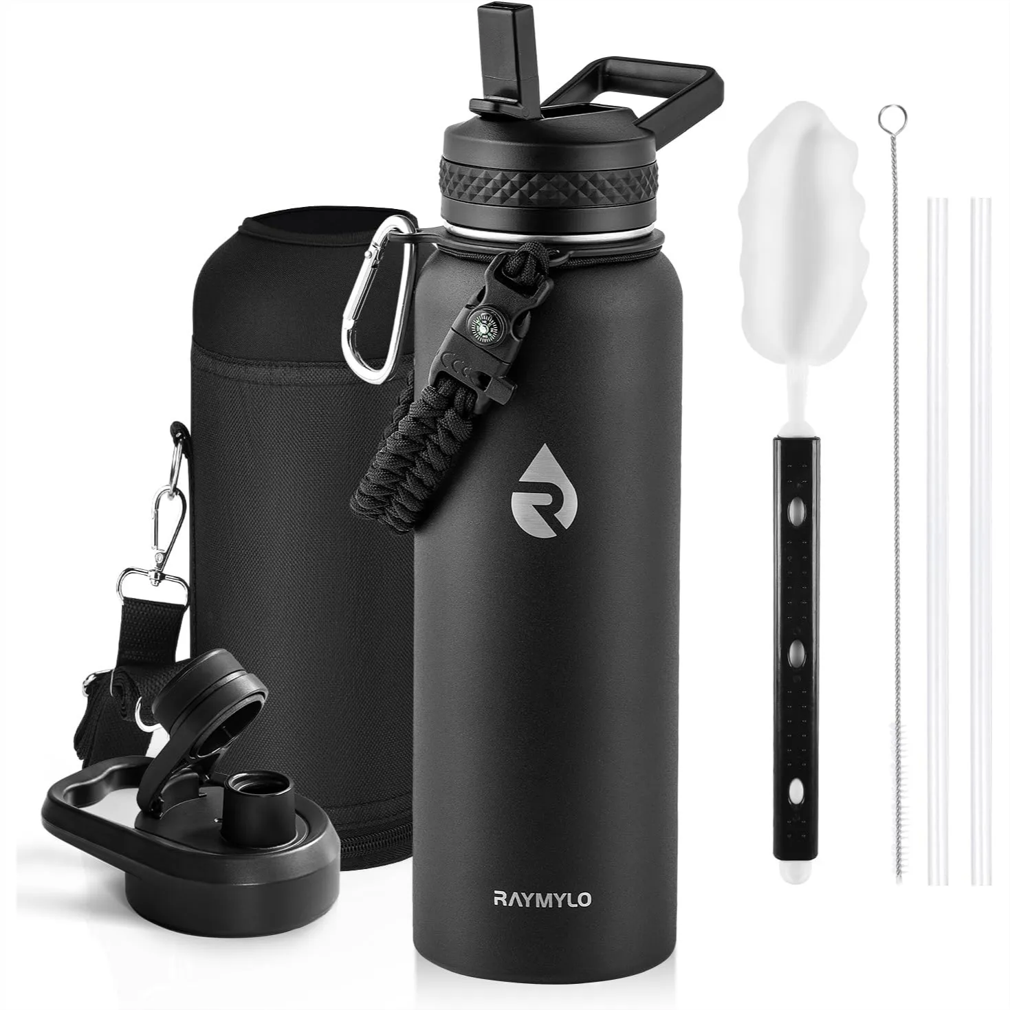 

Insulated Water Bottle 40 oz, Triple Wall Vacuum Stainless Steel, Cold 36Hrs Hot 18Hrs, Leak Proof & Non-BPA with Paracord