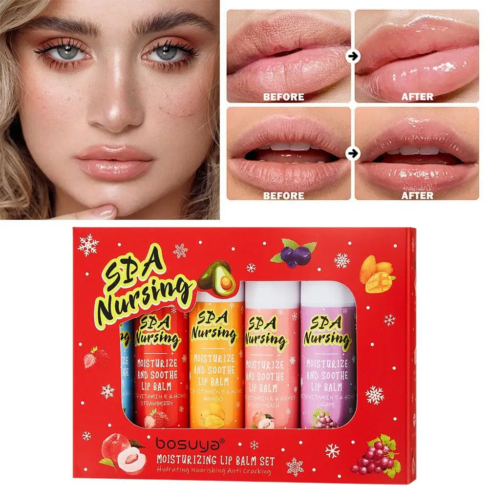 

6 шт., фруктовый бальзам для губ, праздничная подарочная коробка, глубоко увлажняющий уход за губами для сухости, все типы кожи, рождественский подарочный набор
