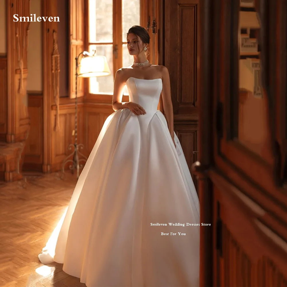 

Smileven Sleeveless Modern Wedding Dress A Line Satin Elegant Bride Dresses 2026 Vestido de novia Wedding Gowns Customized