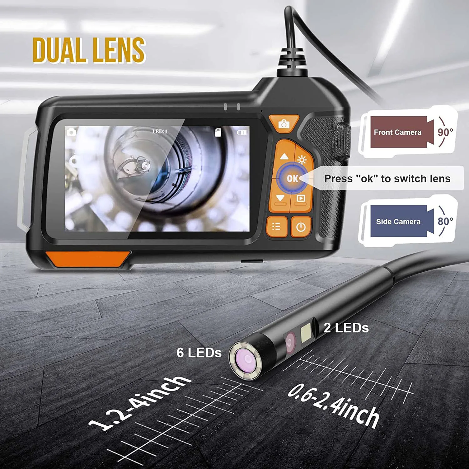 

4.5Inch IPS Screen 2MP 1080P 5mm Dual Lens Industrial Endoscope CMOS Borescope Inspection Otoscope Camera Digital Microscope