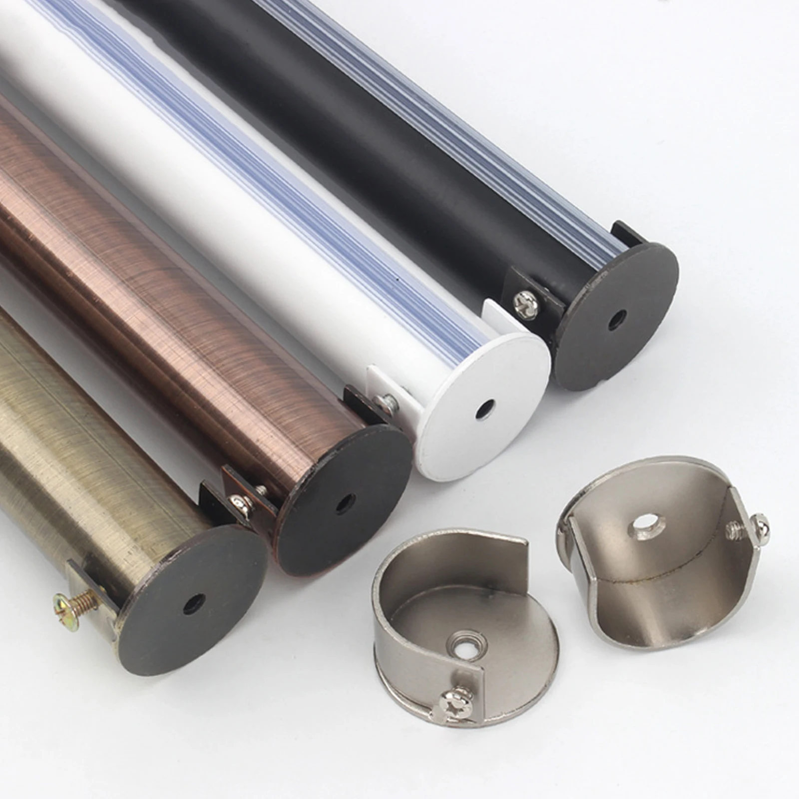 

2pcs Curtain Rod Brackets Heavy Duty Alloy Support For Home Office Wall Mount Closet Rod Holder End Fixing Clip