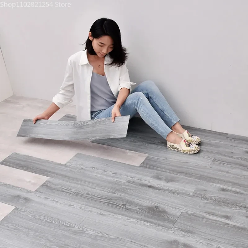 10pcs 91x15cm PVC Floor Wall Sticker Self-adhesive Sticker Waterproof Thickened Wood Grain Floor Sticker Living Room Toilet wall